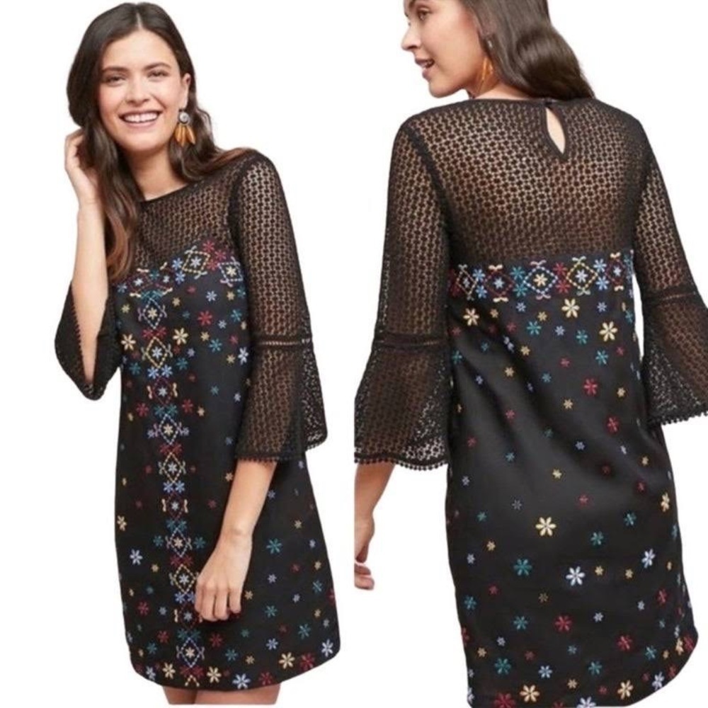 ANTHROPOLOGIE Akemi + Kin Maud Dress Size 10 Festival Embroidered Retro Western